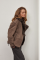 Short suede sheepskin coat in VINTAGE style made of natural brown sheepskin