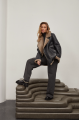 Stylish sheepskin coat made of natural graphite-colored sheepskin in VINTAGE style