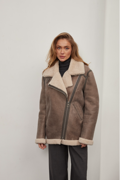 Women's gray sheepskin coat