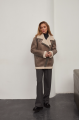 Stylish women's sheepskin coat made of gray natural sheepskin in VINTAGE style