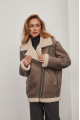 Stylish women's sheepskin coat made of gray natural sheepskin in VINTAGE style