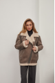 Stylish women's sheepskin coat made of gray natural sheepskin in VINTAGE style