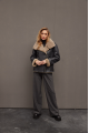 Stylish women's sheepskin coat in graphite color made of natural sheepskin in VINTAGE style