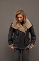 Stylish women's sheepskin coat in graphite color made of natural sheepskin in VINTAGE style