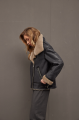 Stylish women's sheepskin coat in graphite color made of natural sheepskin in VINTAGE style