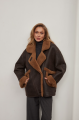 A stylish chocolate-colored sheepskin coat made of natural sheepskin