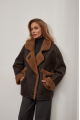 A stylish chocolate-colored sheepskin coat made of natural sheepskin