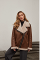 Women's sheepskin coat of red color made of natural sheepskin in VINTAGE style