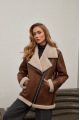 Women's sheepskin coat of red color made of natural sheepskin in VINTAGE style