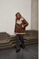 Women's sheepskin coat of red color made of natural sheepskin in VINTAGE style