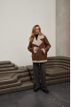 Women's sheepskin coat of red color made of natural sheepskin in VINTAGE style