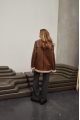 Women's sheepskin coat of red color made of natural sheepskin in VINTAGE style