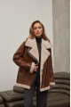 Women's sheepskin coat of red color made of natural sheepskin in VINTAGE style