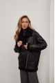 Women's sheepskin coat made of black natural sheepskin in VINTAGE style