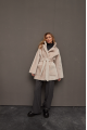 Stylish sheepskin coat in the OVERSIZE style made of natural cream-colored sheepskin