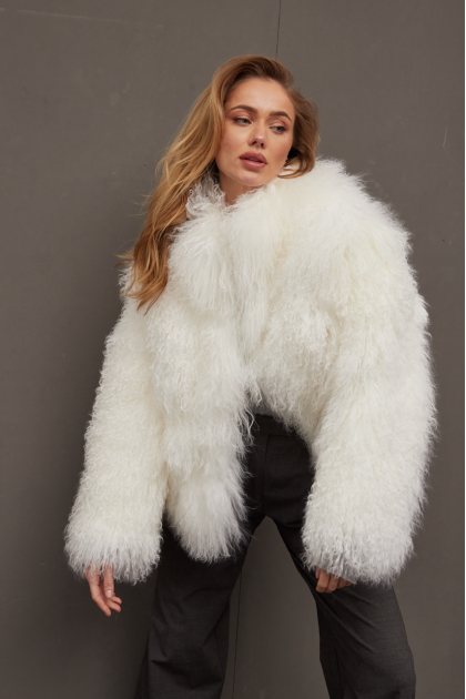 Sheepskin coat with llamas