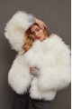 Women's white sheepskin coat made of natural llama