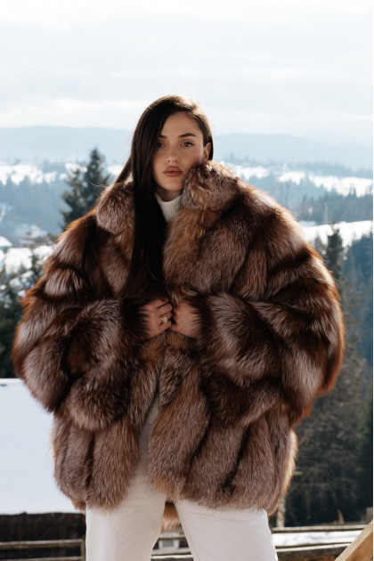 Brown fox fur coat