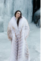 Long white fox fur coat with beige highlights