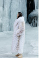 Long white fox fur coat with beige highlights