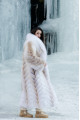Long white fox fur coat with beige highlights