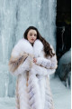 Long white fox fur coat with beige highlights