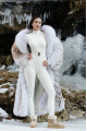 Long white fox fur coat with beige highlights