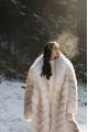 Long white fox fur coat with beige highlights
