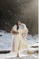 Long white fox fur coat with beige highlights