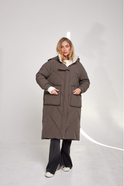 Long brown OVERSIZE down jacket