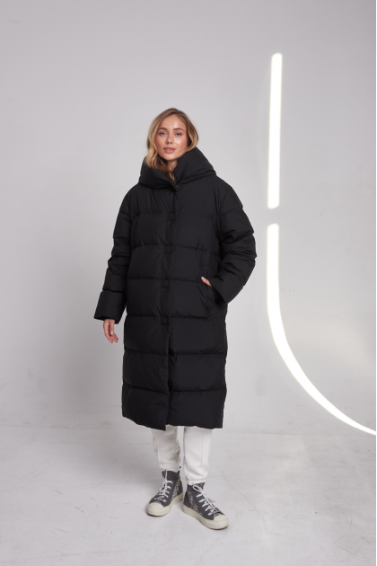 A long black down jacket