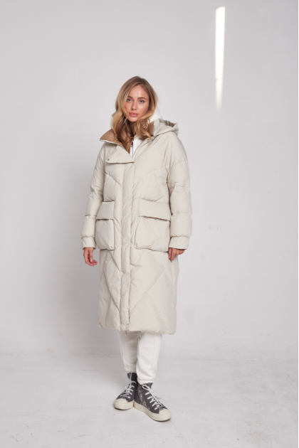 Довгий білий пуховик OVERSIZE