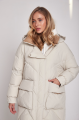 Long white women's down jacket with natural filler in the style of OVERSIZE