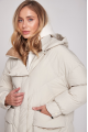 Long white women's down jacket with natural filler in the style of OVERSIZE