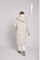 Long white women's down jacket with natural filler in the style of OVERSIZE