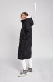 Black long women's down jacket with natural filler