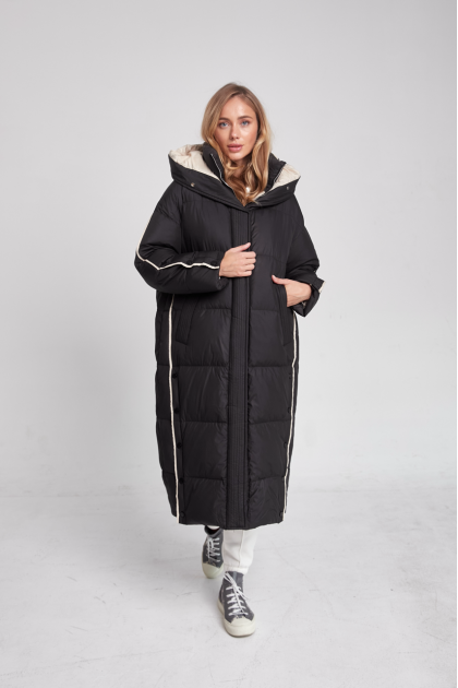 Довгий чорний пуховик OVERSIZE