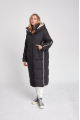 Long black women's down jacket with natural filler in the style of OVERSIZE