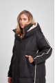 Long black women's down jacket with natural filler in the style of OVERSIZE