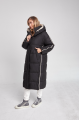 Long black women's down jacket with natural filler in the style of OVERSIZE