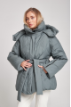 Stylish short down jacket of green color with natural filling