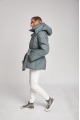 Stylish short down jacket of green color with natural filling