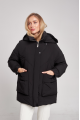 Women's short black down jacket in OVERSIZE style with natural filler