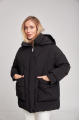 Women's short black down jacket in OVERSIZE style with natural filler