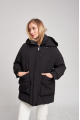 Women's short black down jacket in OVERSIZE style with natural filler