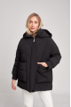 Women's short black down jacket in OVERSIZE style with natural filler