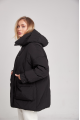 Women's short black down jacket in OVERSIZE style with natural filler