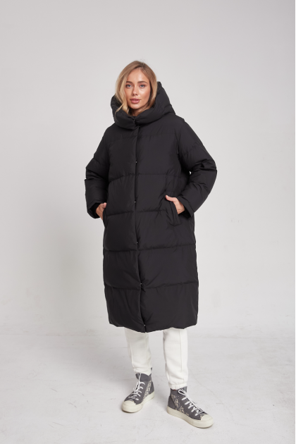 Long black women's down jacket