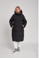 Long black women's down jacket with natural filling