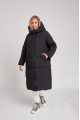 Long black women's down jacket with natural filling